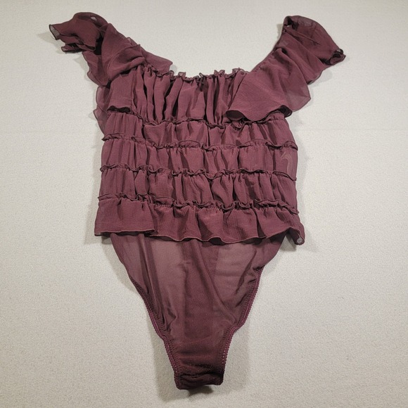 Free People Intimately Juliet Ruffle Bodysuit Size XS Plum Chiffon Sheer Layered - Picture 5 of 7